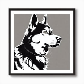 Husky Dog, Black and white illustration, Dog drawing, Dog art, Animal illustration, Pet portrait, Realistic dog art Art Print