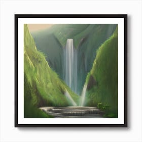 Waterfall Cascading Down a Lush Green Mountainside Art Print