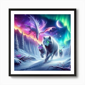 Snowy Wolf Pack Family 8 Art Print