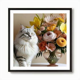 Cat With Flowers 1 Art Print