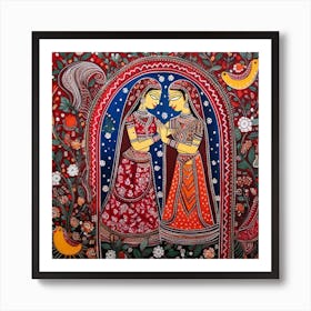 Indian Painting, Traditional Painting, Oil On Canvas, Red Color Art Print