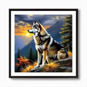 Wolf At Sunset Art Print