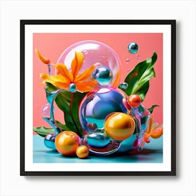 3d Bubbles Colors Dimensional Objects Illustrations Shapes Plants Vibrant Textured Spheric (21) Art Print