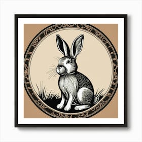 Minimal Small Linocut Of A Rabbit Bunny Art Print