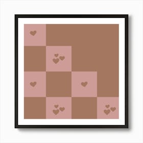 Hearts Broken Grid Mocha Mousse Art Print