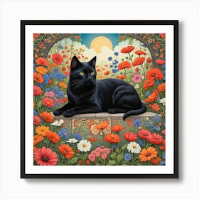 Cat In A Flower Garden Guardian Of The Garden (3) Art Print