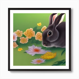 Rabbit With Flowers Art Print