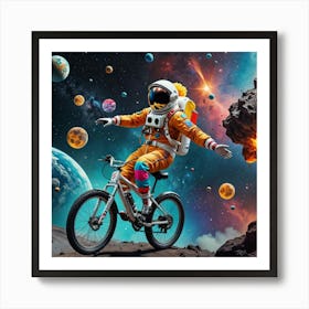 Astronaut Riding A Bike In Space 2 Art Print