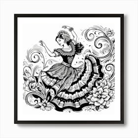 Line Art Mexican Dancer 2 Art Print