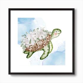 Turtle With Flowers Art Print