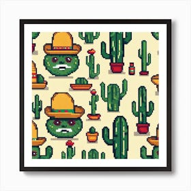 Pixel Cactus Pattern 1 Art Print