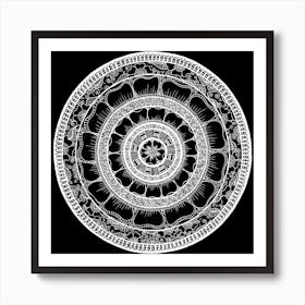 Circle - Mandala - Love Wealth Health Youthfulnes - Black White 1 Art Print