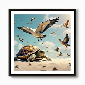 Tortoise Dreaming Of Flying High In The Sky Like The Birds (3) Art Print