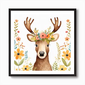 Floral Baby Moose Nursery Illustration (18) Art Print