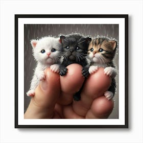 Three Kittens In The Rain 3 Art Print