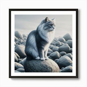 Cat On Rocks Art Print