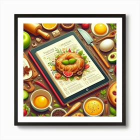 3d Illustration Of A Tablet And Food Art Print