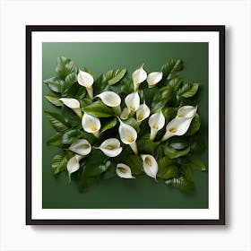 White Calla Lilies On Green Background 2 Art Print