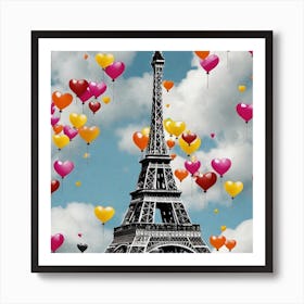 Eiffel Tower With Balloons Art Print