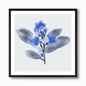 Blue Abstract Watercolor Flowers 2 Art Print