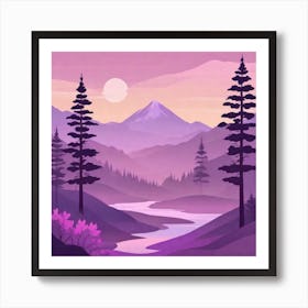 Misty mountains background in purple tone 87 Art Print