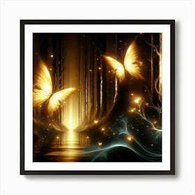 Golden Butterflies In The Forest 3 Art Print