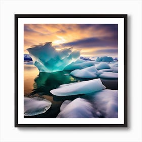 Icebergs At Sunset 32 Art Print