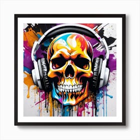 Skull With Headphones 11 Art Print