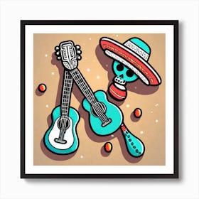 Mexican Guitar And Maracas Sticker 2d Cute Fantasy Dreamy Vector Illustration 2d Flat Centere (18) Art Print