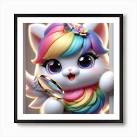 Unicorn Cat, caticorn With Magnifying Glass 12 Art Print