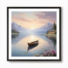 Canoe On The Lake Art print Art Print