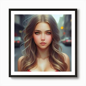 Beautiful Girl In A Red Dress Art Print