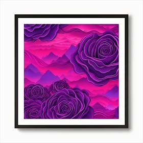 Purple Roses With Mountains Art Print