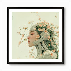 Robot Woman With Flowers Art Print