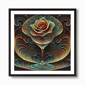 A rose in a glass of water among wavy threads 6 Art Print