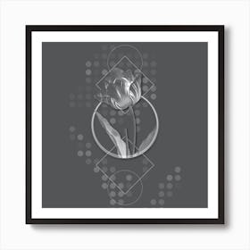 Vintage Tulip Botanical with Line Motif and Dot Pattern in Ghost Gray n.0055 Art Print