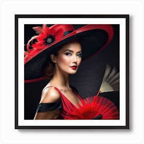Beautiful Woman In Red Hat 1 Art Print