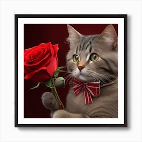 Cat With Rose Art Print