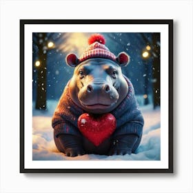 Firefly Heart Melting Hippo In Cozy Winter Wonderland 60675 (2) Art Print