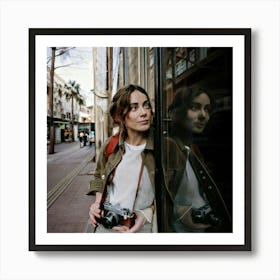 Firefly Young, Spanish, Man, Poses, Camera, Blurry, Shop Window, Retro, Vintage, Nostalgic, Moody, A (9) Art Print