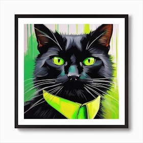 Black Cat With Green Collar Affiche