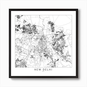 New Delhi White Map Square Art Print