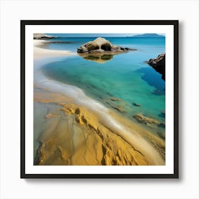 Blue Water and Jellyfish on Golden Beach Art Print