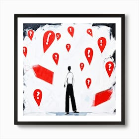 Abstract Illustration Of A Human Figure Pondering In A Sea Of White With Vivid Red Caution Signs Ch (4) Art Print