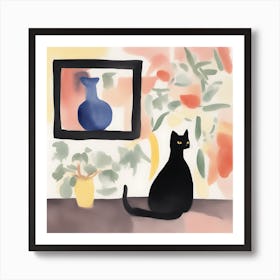 Cat and a Vase Art Print