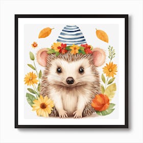 Floral Baby Hedgehog Nursery Illustration (1) Art Print