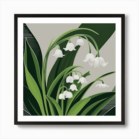 Lily of the Valley Modern-Retro White and Green Wild Flower 7 Art Print