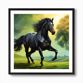 Horse Running In The Field Art Print