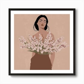 Woman Holding Flowers Affiche