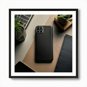 Firefly Sleek Black Leather Phone Case On Minimal Workspace 40542 Poster